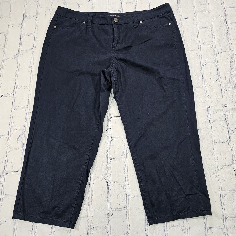 New York & Company Straight Crop Flat Front Capri Pants Blue WOMENS SIZE 12